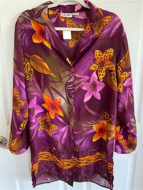 Dalin Fabulous Purple Floral Button-Front Tunic Size L